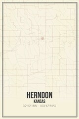 Retro US city map of Herndon, Kansas. Vintage street map.