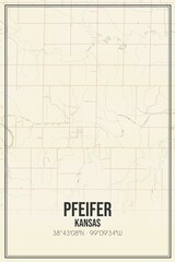 Retro US city map of Pfeifer, Kansas. Vintage street map.