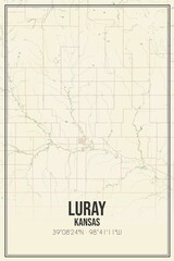 Retro US city map of Luray, Kansas. Vintage street map.