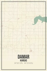 Retro US city map of Damar, Kansas. Vintage street map.