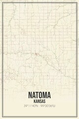 Retro US city map of Natoma, Kansas. Vintage street map.