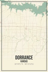 Retro US city map of Dorrance, Kansas. Vintage street map.
