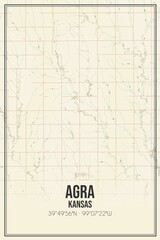 Retro US city map of Agra, Kansas. Vintage street map.