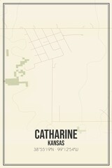 Retro US city map of Catharine, Kansas. Vintage street map.