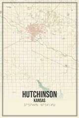 Retro US city map of Hutchinson, Kansas. Vintage street map.