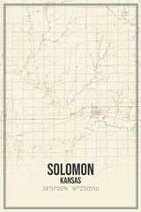 Retro US city map of Solomon, Kansas. Vintage street map.