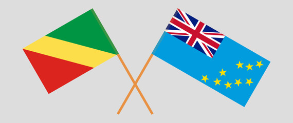 Crossed flags of Republic of the Congo and Tuvalu. Official colors. Correct proportion