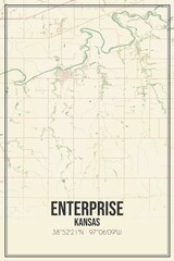 Retro US city map of Enterprise, Kansas. Vintage street map.