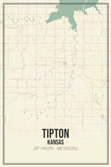 Retro US city map of Tipton, Kansas. Vintage street map.