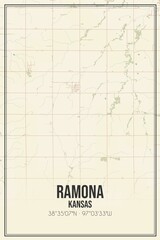 Retro US city map of Ramona, Kansas. Vintage street map.