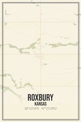 Retro US city map of Roxbury, Kansas. Vintage street map.