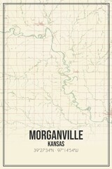 Retro US city map of Morganville, Kansas. Vintage street map.