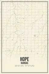 Retro US city map of Hope, Kansas. Vintage street map.