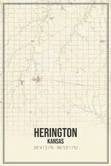 Retro US city map of Herington, Kansas. Vintage street map.