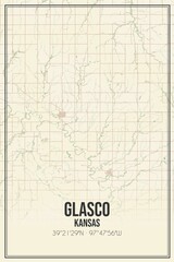 Retro US city map of Glasco, Kansas. Vintage street map.