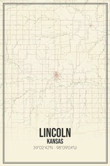 Retro US city map of Lincoln, Kansas. Vintage street map.