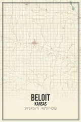 Retro US city map of Beloit, Kansas. Vintage street map.