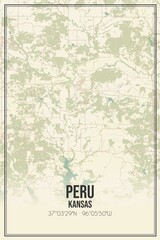 Retro US city map of Peru, Kansas. Vintage street map.