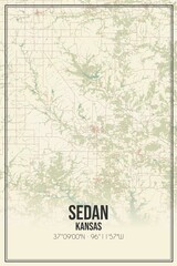 Retro US city map of Sedan, Kansas. Vintage street map.
