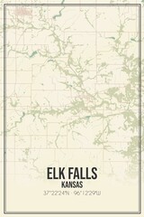 Retro US city map of Elk Falls, Kansas. Vintage street map.
