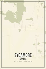 Retro US city map of Sycamore, Kansas. Vintage street map.