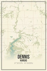Retro US city map of Dennis, Kansas. Vintage street map.