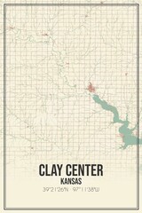 Retro US city map of Clay Center, Kansas. Vintage street map.