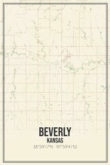 Retro US city map of Beverly, Kansas. Vintage street map.