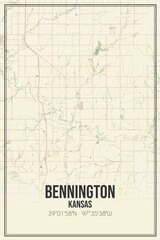 Retro US city map of Bennington, Kansas. Vintage street map.