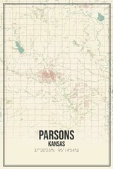 Fototapeta na wymiar Retro US city map of Parsons, Kansas. Vintage street map.