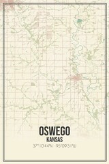 Retro US city map of Oswego, Kansas. Vintage street map.