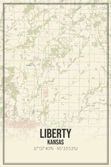 Retro US city map of Liberty, Kansas. Vintage street map.