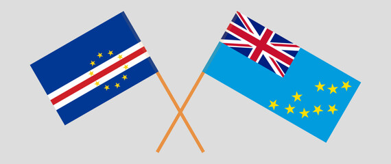 Crossed flags of Cape Verde and Tuvalu. Official colors. Correct proportion