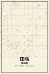 Retro US city map of Edna, Kansas. Vintage street map.