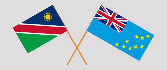 Crossed flags of Namibia and Tuvalu. Official colors. Correct proportion