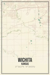 Retro US city map of Wichita, Kansas. Vintage street map.