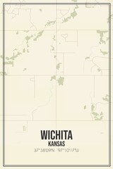 Retro US city map of Wichita, Kansas. Vintage street map.
