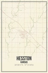 Retro US city map of Hesston, Kansas. Vintage street map.
