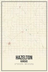 Retro US city map of Hazelton, Kansas. Vintage street map.