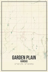 Retro US city map of Garden Plain, Kansas. Vintage street map.