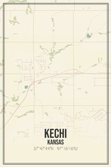 Retro US city map of Kechi, Kansas. Vintage street map.
