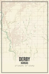 Retro US city map of Derby, Kansas. Vintage street map.