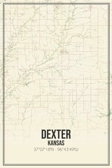 Retro US city map of Dexter, Kansas. Vintage street map.