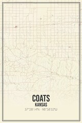 Retro US city map of Coats, Kansas. Vintage street map.
