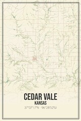 Retro US city map of Cedar Vale, Kansas. Vintage street map.