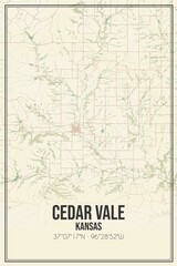 Fototapeta premium Retro US city map of Cedar Vale, Kansas. Vintage street map.