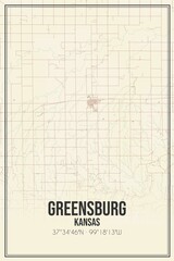 Retro US city map of Greensburg, Kansas. Vintage street map.