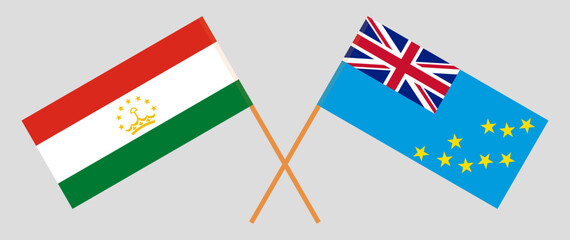 Crossed flags of Tajikistan and Tuvalu. Official colors. Correct proportion