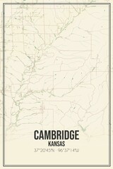 Retro US city map of Cambridge, Kansas. Vintage street map.