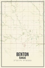 Retro US city map of Benton, Kansas. Vintage street map.